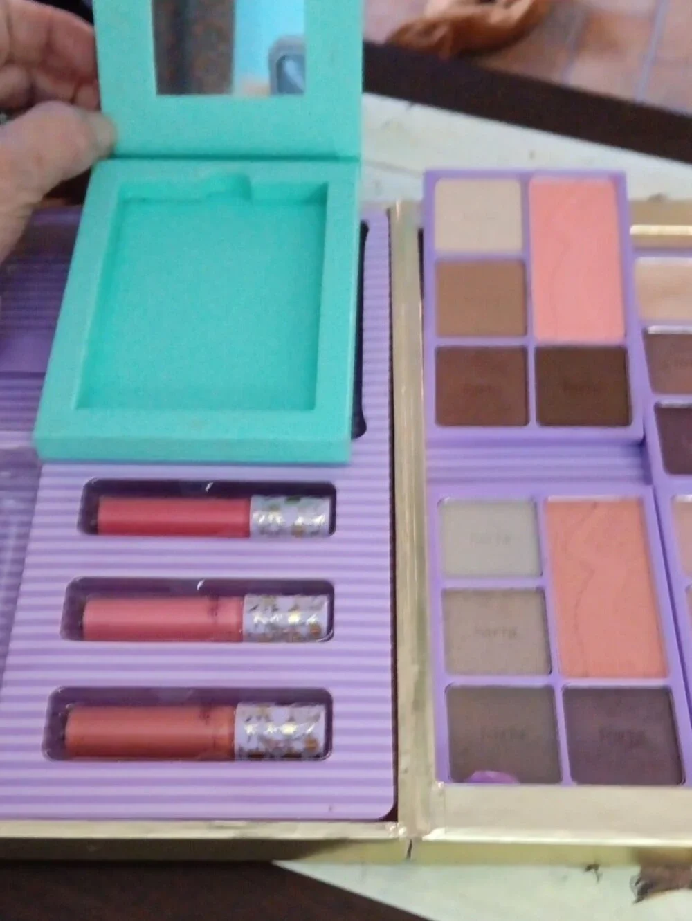 Tarte Eyeshadow Case With Nuetral Eyeshadows, Blush, And Lip Glosses